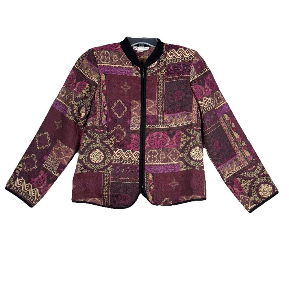 Dressbarn Blazer Womens Small Purple Tapestry Print Boho Bohemian Grandmacore